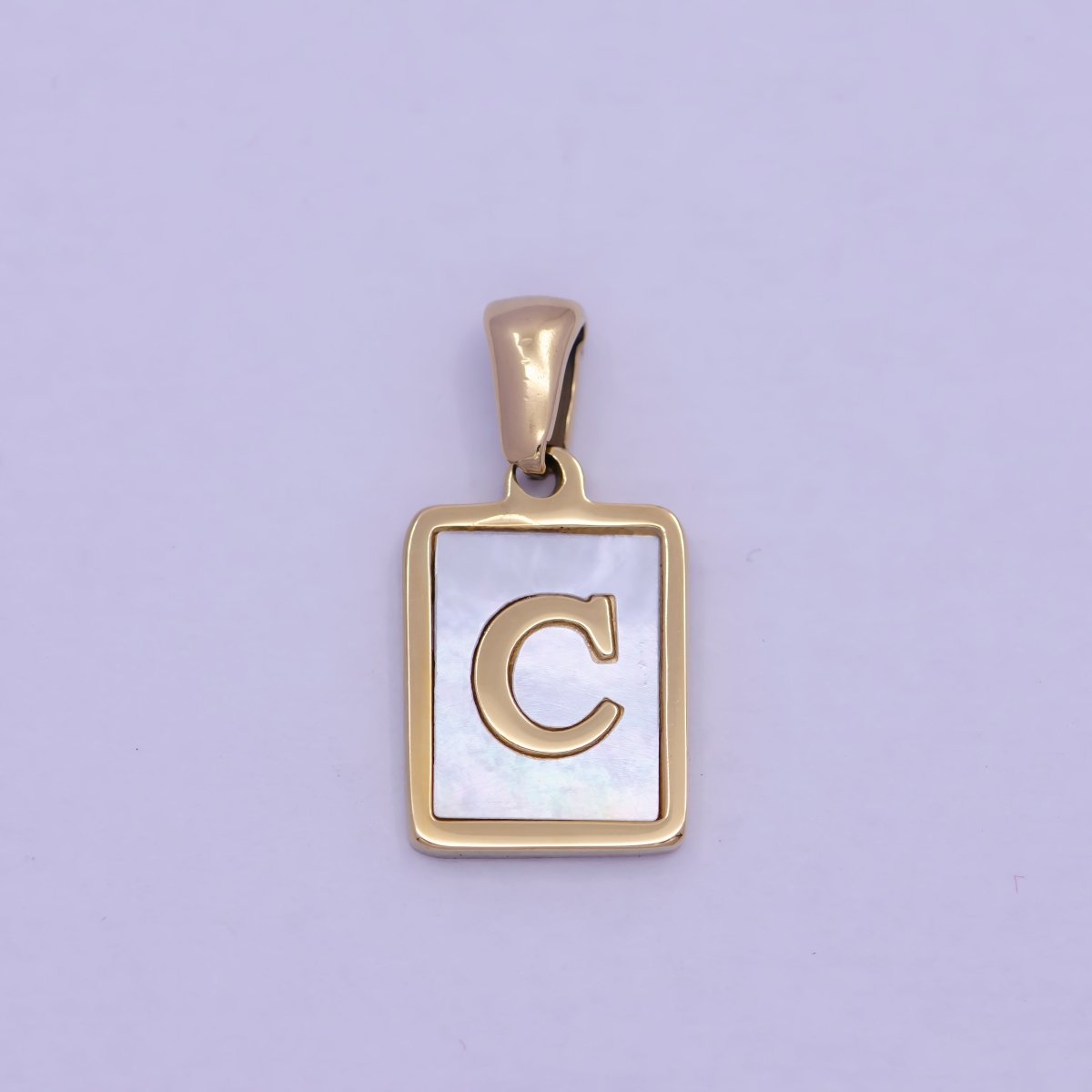 Mother of Pearl Letter Charm Gold Tag Alphabet Charm, Shell Letter Pendant Personalized Letters Initial Charm Stainless Steel W-313 to W-338 - DLUXCA