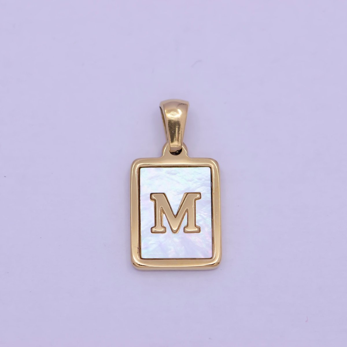 Mother of Pearl Letter Charm Gold Tag Alphabet Charm, Shell Letter Pendant Personalized Letters Initial Charm Stainless Steel W-313 to W-338 - DLUXCA