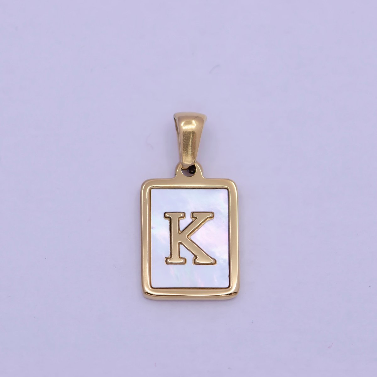 Mother of Pearl Letter Charm Gold Tag Alphabet Charm, Shell Letter Pendant Personalized Letters Initial Charm Stainless Steel W-313 to W-338 - DLUXCA