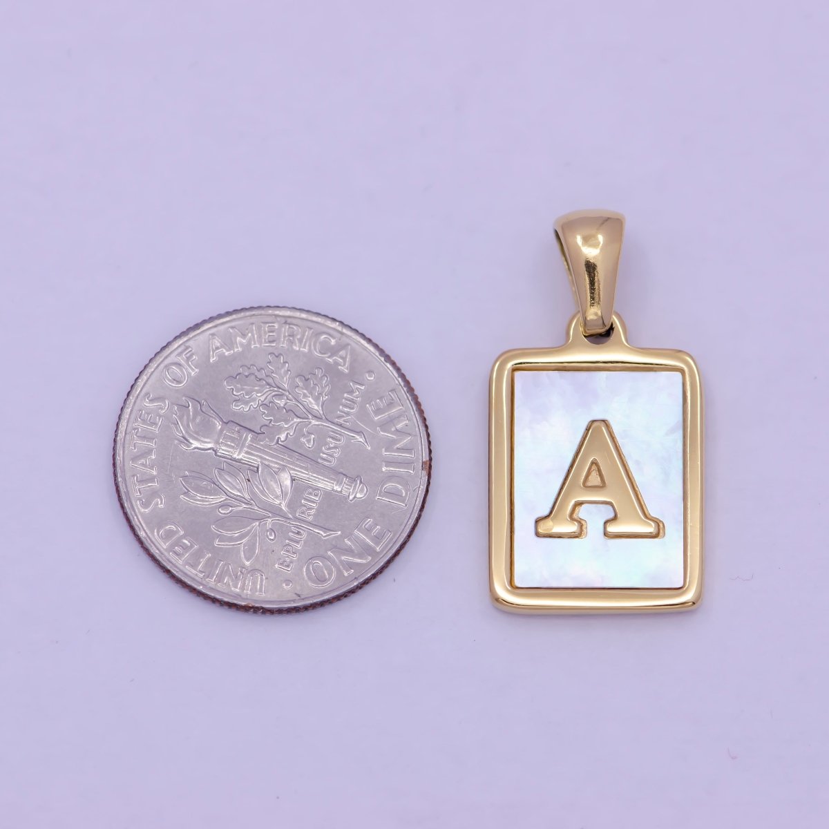 Mother of Pearl Letter Charm Gold Tag Alphabet Charm, Shell Letter Pendant Personalized Letters Initial Charm Stainless Steel W-313 to W-338 - DLUXCA