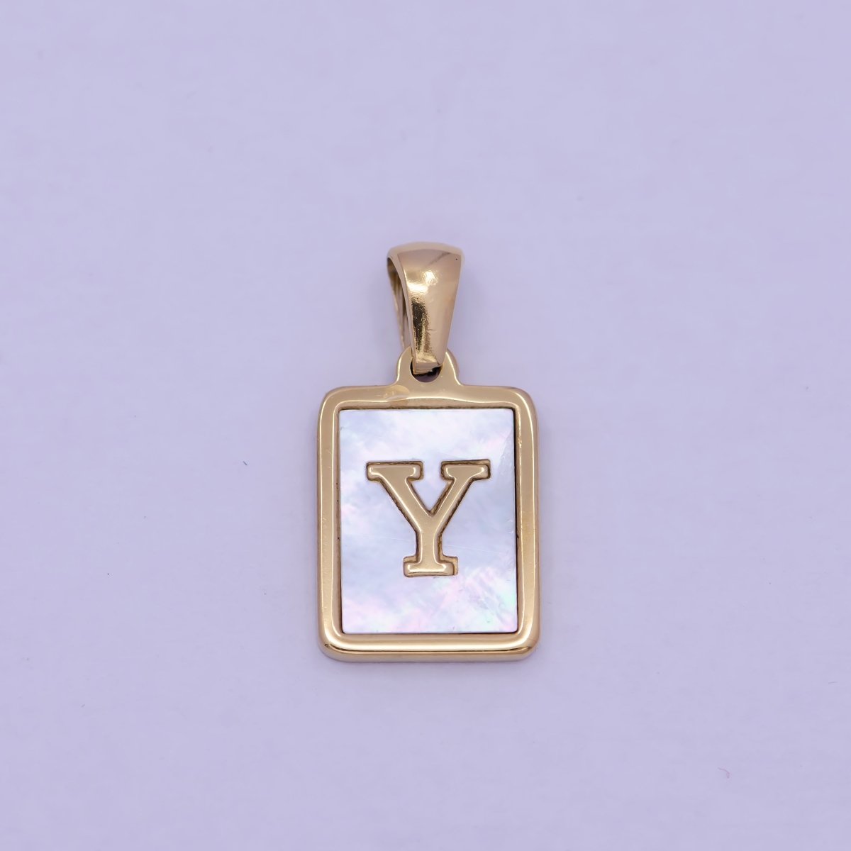Mother of Pearl Letter Charm Gold Tag Alphabet Charm, Shell Letter Pendant Personalized Letters Initial Charm Stainless Steel W-313 to W-338 - DLUXCA