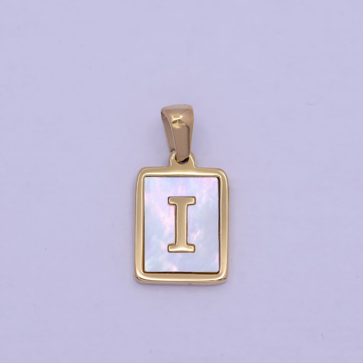 Mother of Pearl Letter Charm Gold Tag Alphabet Charm, Shell Letter Pendant Personalized Letters Initial Charm Stainless Steel W-313 to W-338 - DLUXCA