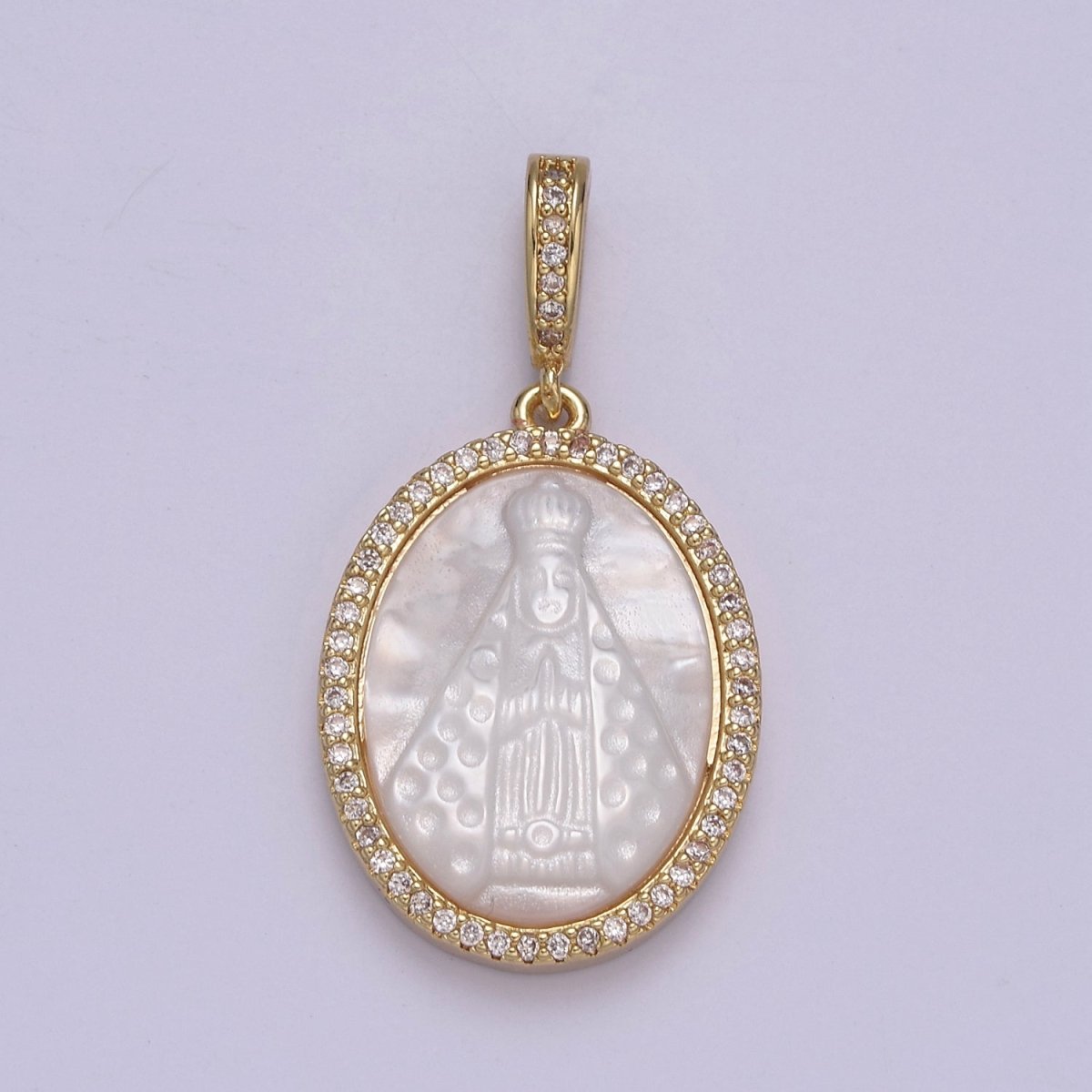 Mother of pearl Miraculous Lady medal, Virgin Mary necklace Charm, religious jewelry, catholic Rosary Component N-576 - DLUXCA