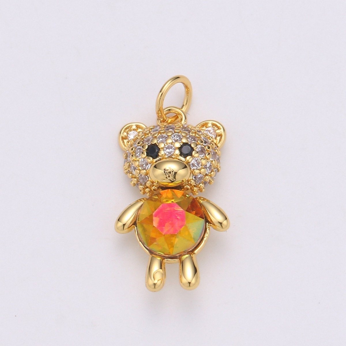 Multi Color 24K Gold Plated Micro Pave CZ Bear Pendant Charm, Micro Pave CZ Bear Pendant Charm, Gold Plated Animal Pendant,Dainty Charm C-825~C-828 - DLUXCA