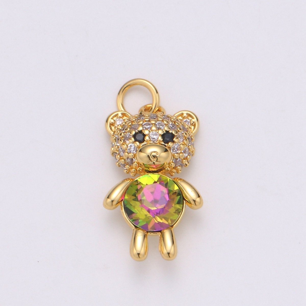 Multi Color 24K Gold Plated Micro Pave CZ Bear Pendant Charm, Micro Pave CZ Bear Pendant Charm, Gold Plated Animal Pendant,Dainty Charm C-825~C-828 - DLUXCA