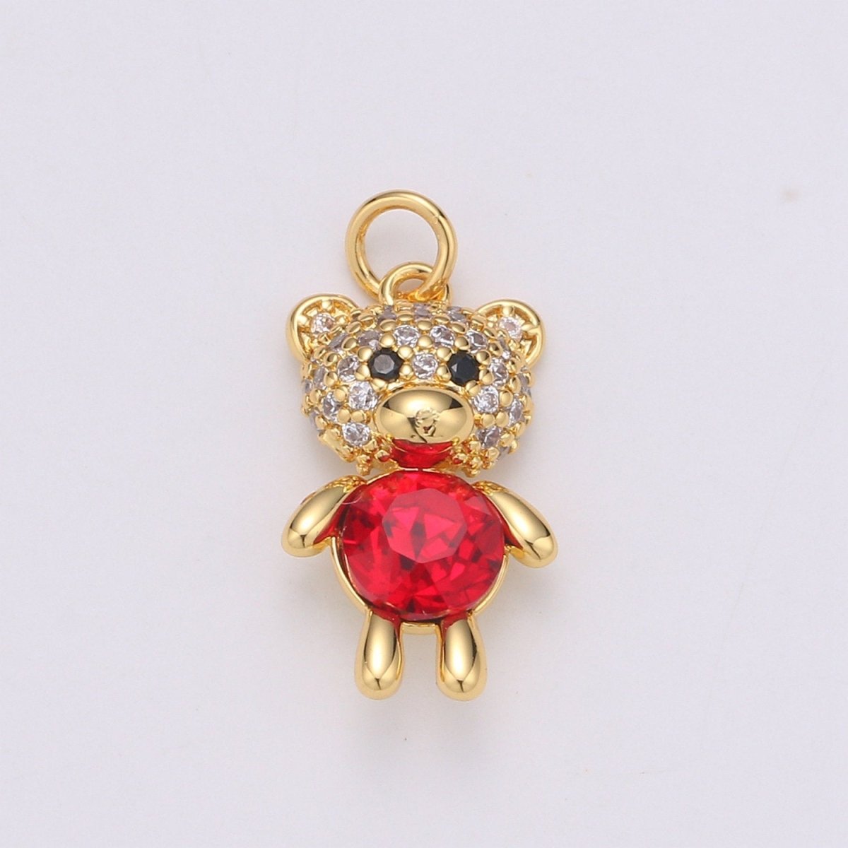 Multi Color 24K Gold Plated Micro Pave CZ Bear Pendant Charm, Micro Pave CZ Bear Pendant Charm, Gold Plated Animal Pendant,Dainty Charm C-825~C-828 - DLUXCA