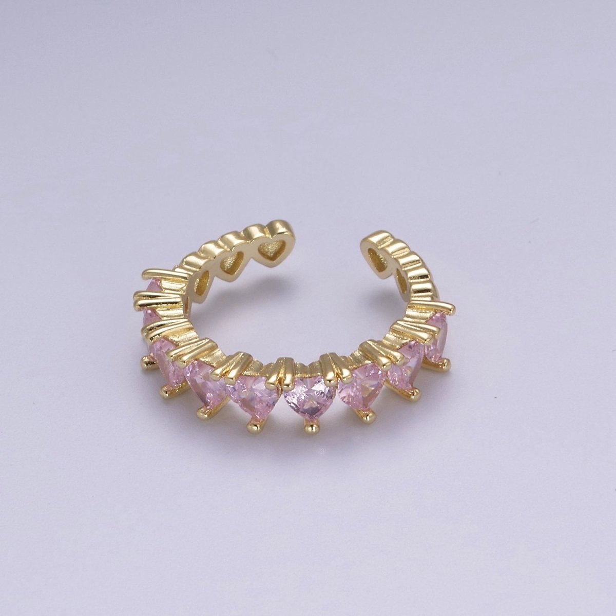 Multi Color Art Deco Gold Eternity Stackable Stacking Heart Simulated Diamond CZ Wedding Band Ring Open Adjustable S-371 S-372 - DLUXCA