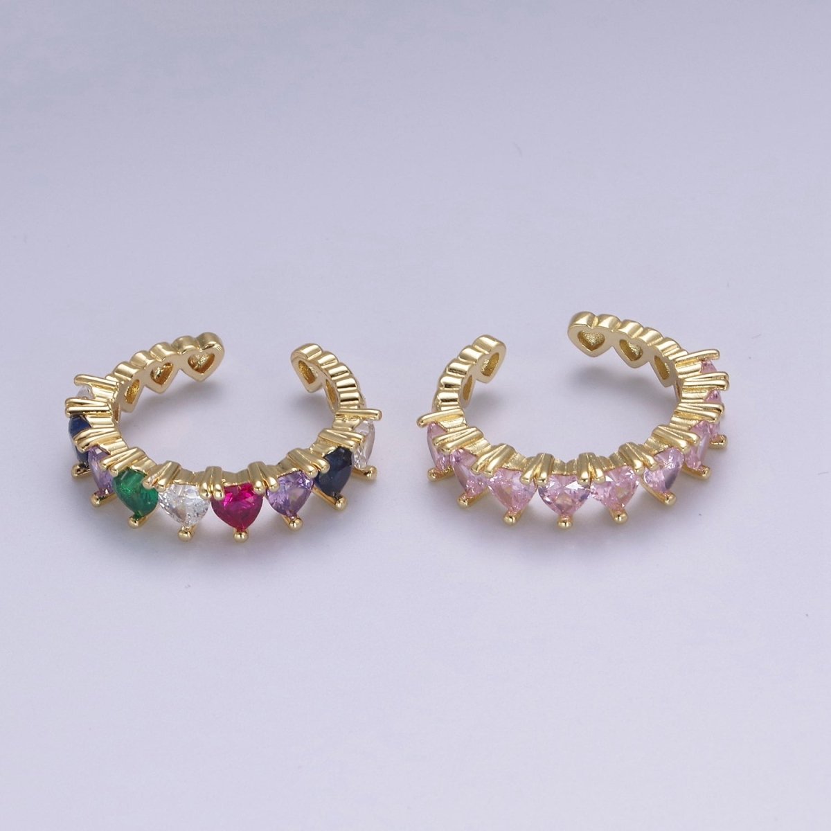 Multi Color Art Deco Gold Eternity Stackable Stacking Heart Simulated Diamond CZ Wedding Band Ring Open Adjustable S-371 S-372 - DLUXCA