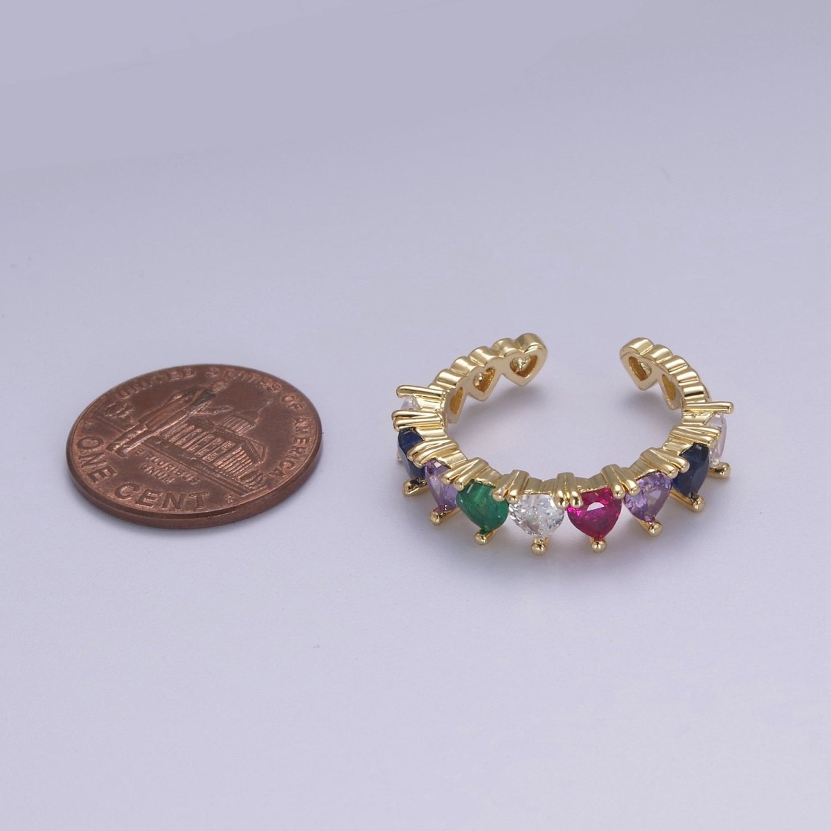 Multi Color Art Deco Gold Eternity Stackable Stacking Heart Simulated Diamond CZ Wedding Band Ring Open Adjustable S-371 S-372 - DLUXCA