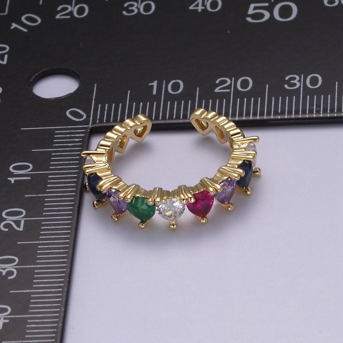 Multi Color Art Deco Gold Eternity Stackable Stacking Heart Simulated Diamond CZ Wedding Band Ring Open Adjustable S-371 S-372 - DLUXCA