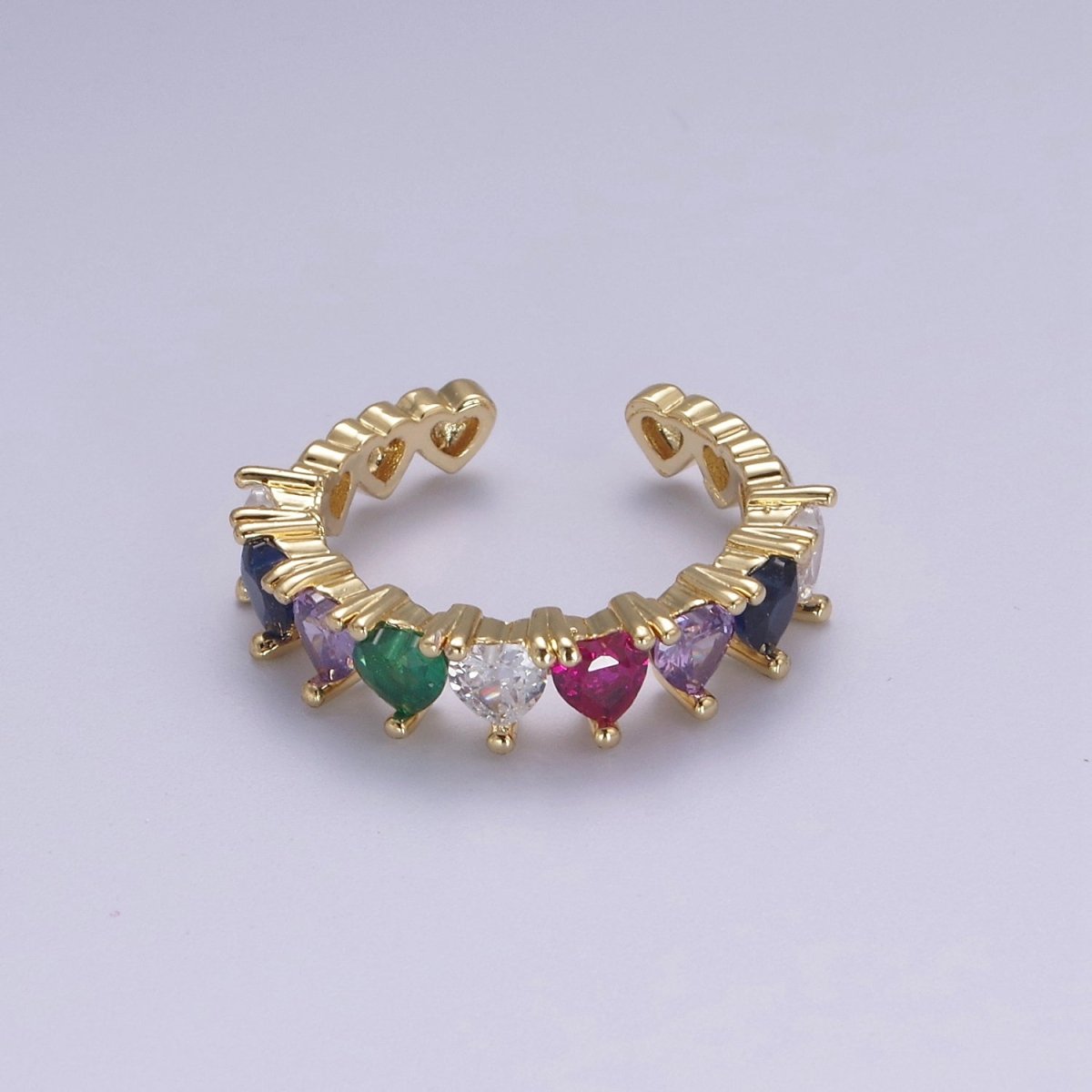 Multi Color Art Deco Gold Eternity Stackable Stacking Heart Simulated Diamond CZ Wedding Band Ring Open Adjustable S-371 S-372 - DLUXCA