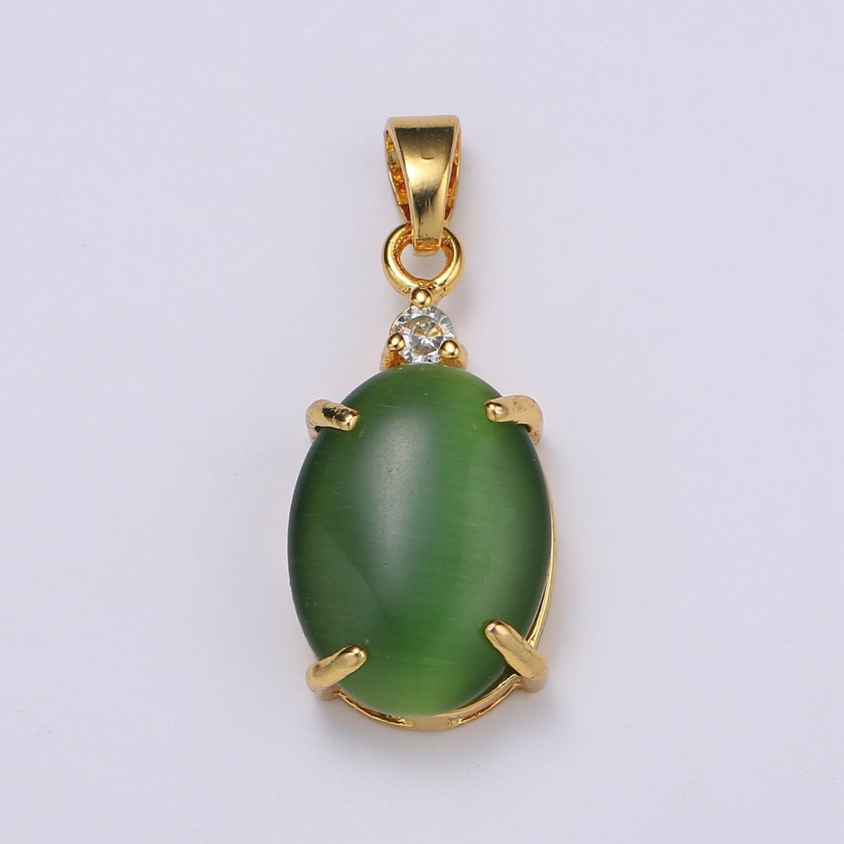 Multi Color Cat's Eye: Pink, Plum, Red Ruby, Amber, Peridot 24k Gold Solitaire CZ Pendant, Large Cat's Eye Stone I-679 ~ I-693 - DLUXCA