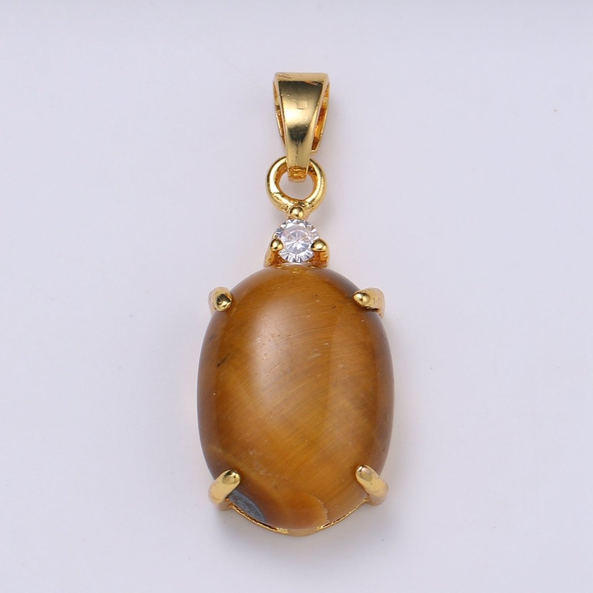 Multi Color Cat's Eye: Pink, Plum, Red Ruby, Amber, Peridot 24k Gold Solitaire CZ Pendant, Large Cat's Eye Stone I-679 ~ I-693 - DLUXCA