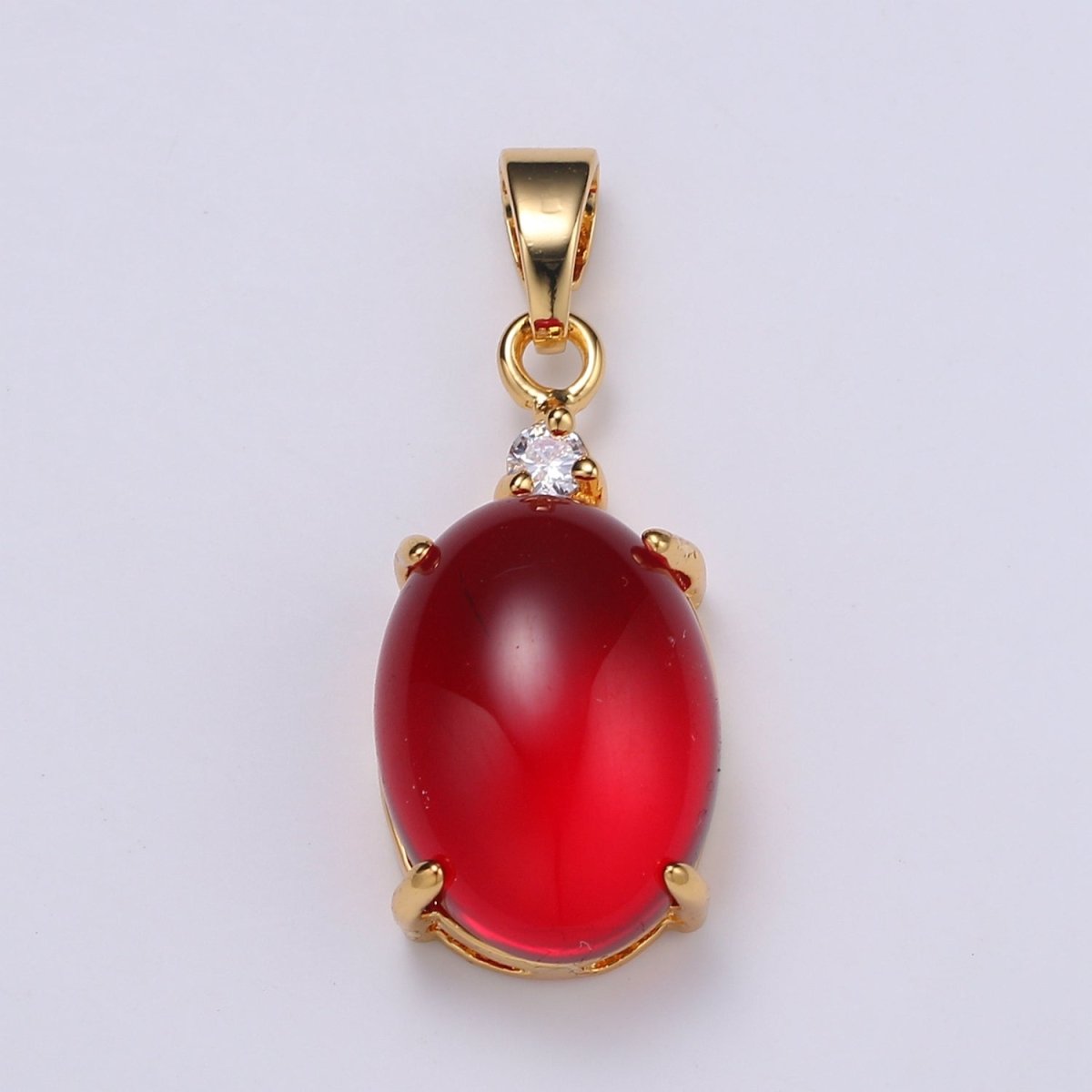Multi Color Cat's Eye: Pink, Plum, Red Ruby, Amber, Peridot 24k Gold Solitaire CZ Pendant, Large Cat's Eye Stone I-679 ~ I-693 - DLUXCA