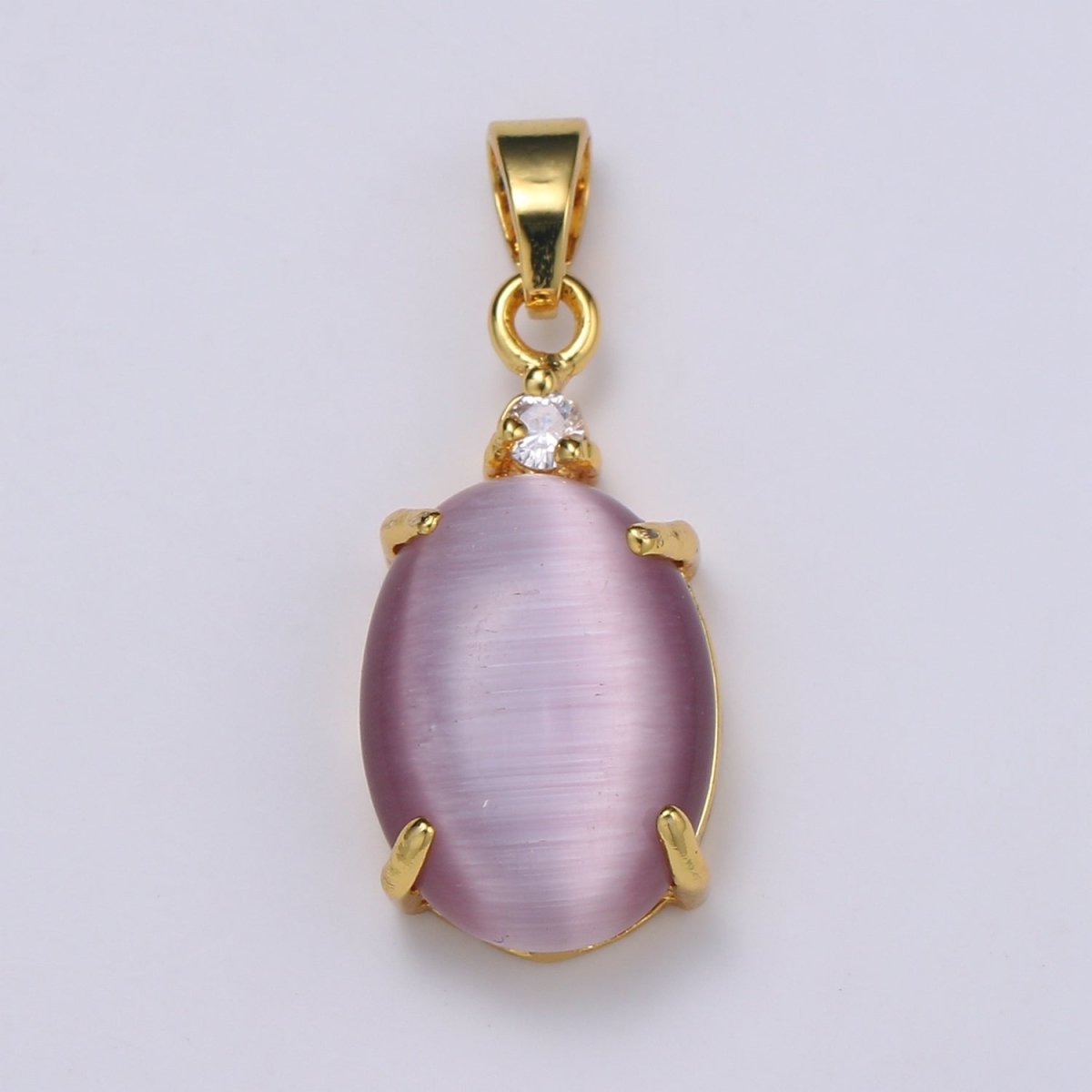 Multi Color Cat's Eye: Pink, Plum, Red Ruby, Amber, Peridot 24k Gold Solitaire CZ Pendant, Large Cat's Eye Stone I-679 ~ I-693 - DLUXCA