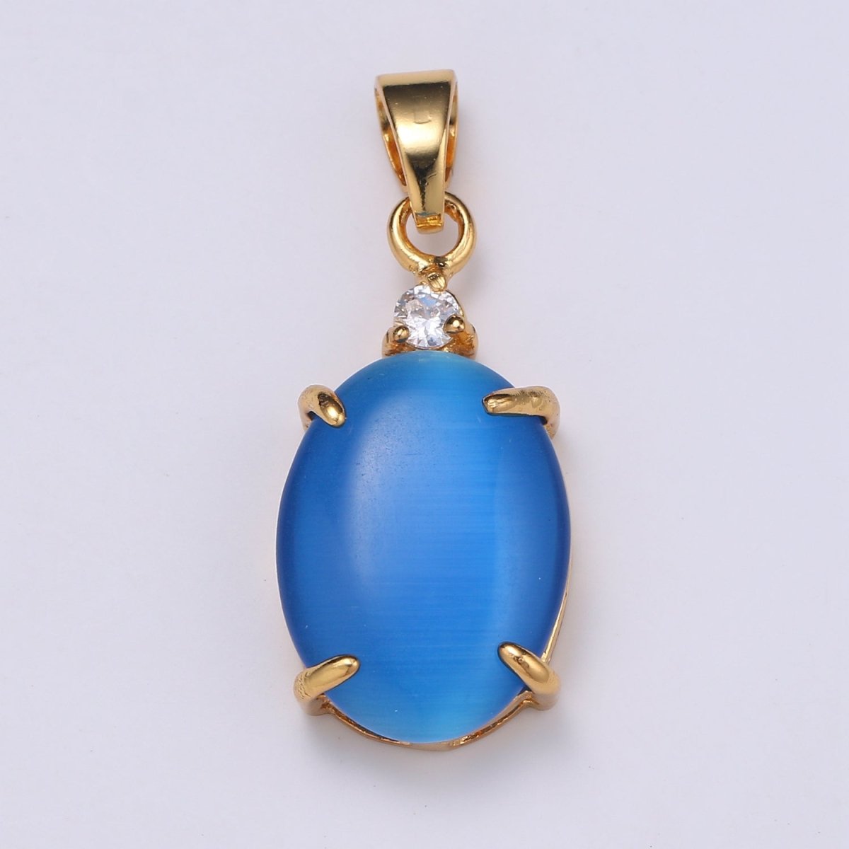 Multi Color Cat's Eye: Pink, Plum, Red Ruby, Amber, Peridot 24k Gold Solitaire CZ Pendant, Large Cat's Eye Stone I-679 ~ I-693 - DLUXCA