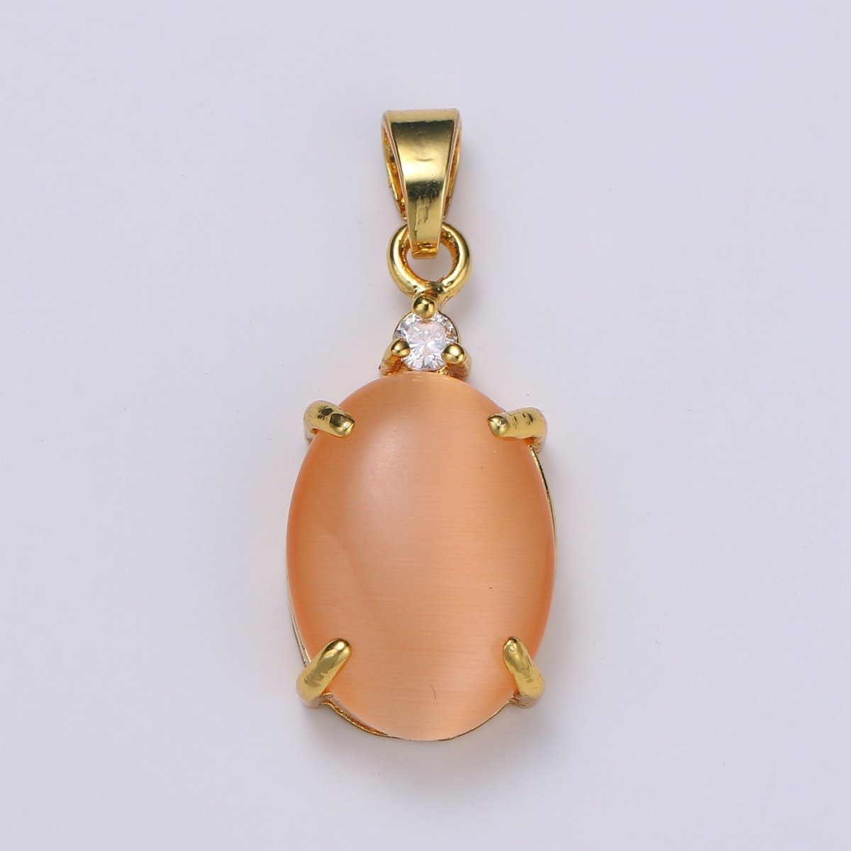 Multi Color Cat's Eye: Pink, Plum, Red Ruby, Amber, Peridot 24k Gold Solitaire CZ Pendant, Large Cat's Eye Stone I-679 ~ I-693 - DLUXCA