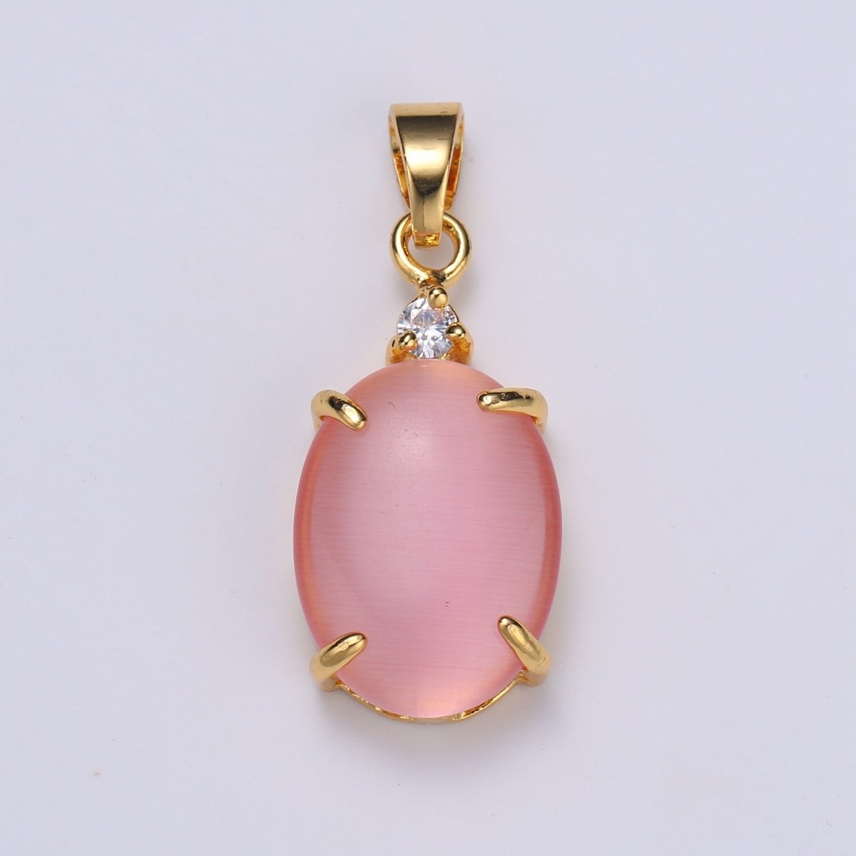 Multi Color Cat's Eye: Pink, Plum, Red Ruby, Amber, Peridot 24k Gold Solitaire CZ Pendant, Large Cat's Eye Stone I-679 ~ I-693 - DLUXCA