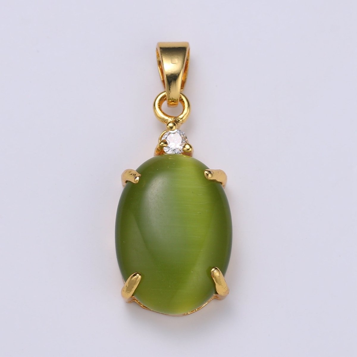 Multi Color Cat's Eye: Pink, Plum, Red Ruby, Amber, Peridot 24k Gold Solitaire CZ Pendant, Large Cat's Eye Stone I-679 ~ I-693 - DLUXCA