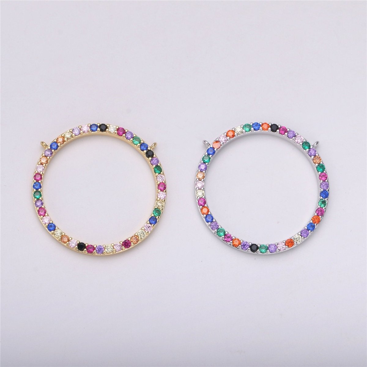 Multi Color CZ Circle Charm, 18K gold Filled Pendant, Nickel free, Cubic Zirconia, Cubic Connector, Colorful Cubic Charm Pendant F-286 - DLUXCA