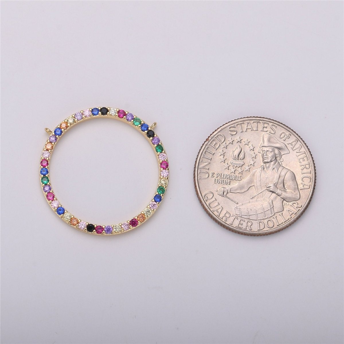 Multi Color CZ Circle Charm, 18K gold Filled Pendant, Nickel free, Cubic Zirconia, Cubic Connector, Colorful Cubic Charm Pendant F-286 - DLUXCA