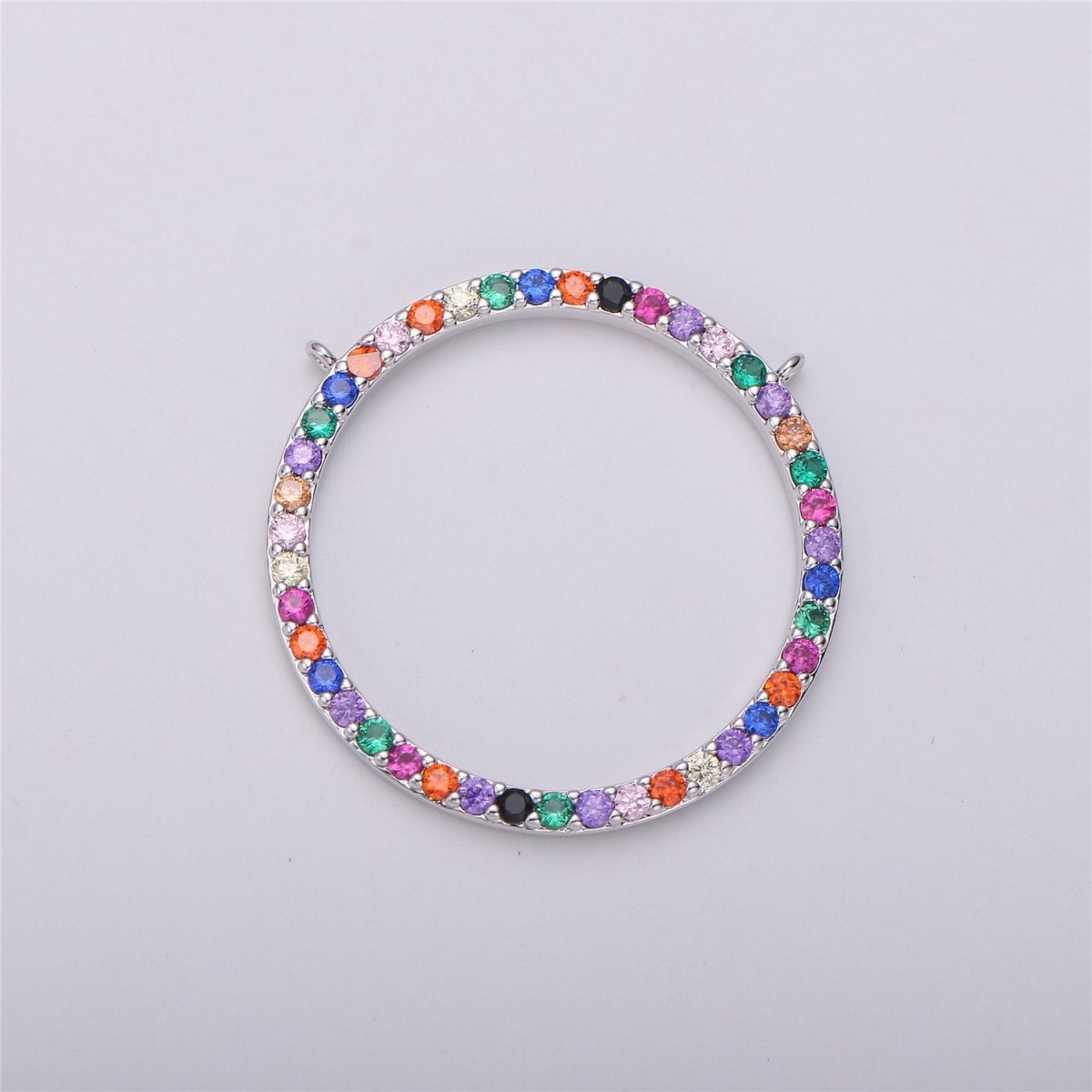 Multi Color CZ Circle Charm, 18K gold Filled Pendant, Nickel free, Cubic Zirconia, Cubic Connector, Colorful Cubic Charm Pendant F-286 - DLUXCA