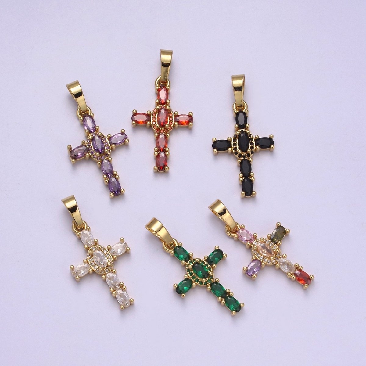 Multi Color CZ Cross Pendant, Holy Cross Charm Religious Minimalist Pendant in 24k Gold Fill I-031 I-082 I-083 I-091 I-104 N-537 - DLUXCA