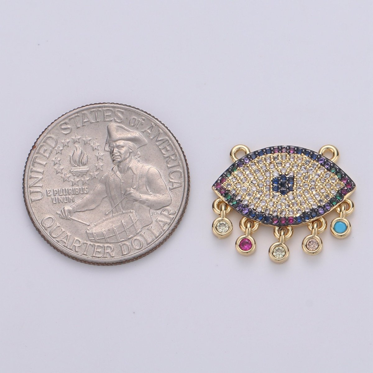 Multi color CZ Micro paved Gold Evil Eye Connectors, Rainbow Nazar Necklace Pendant, Necklace Connector Jewelry Craft Supply, Statement F-502 - DLUXCA