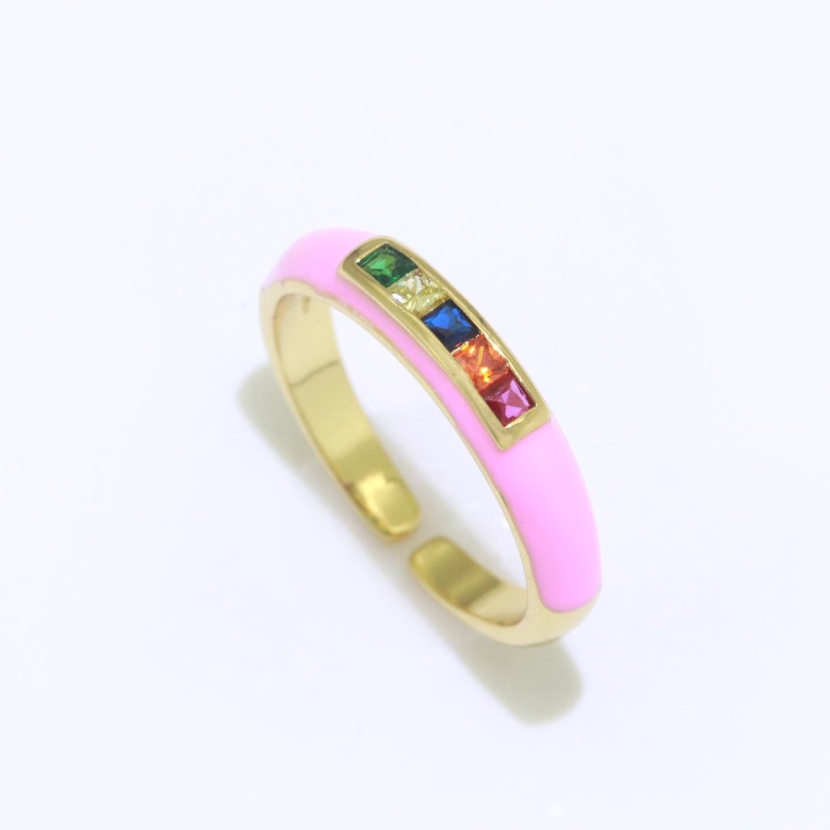 Multi Color Cz Ring Colorful Enamel Ring Open Adjustable in 14K Gold Filled S-110~S-119 - DLUXCA