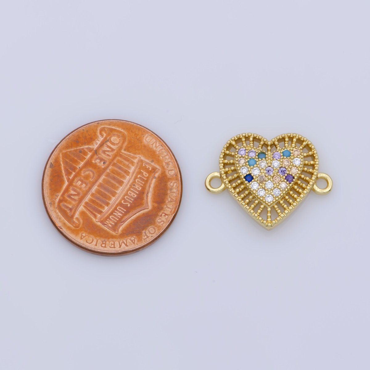 Multi Color Dainty CZ Rainbow Heart Connector 12x16mm, 14K gold Filled Cubic Zirconia Micro Pave Colorful Heart Bracelet Connector Charm F-350 - DLUXCA