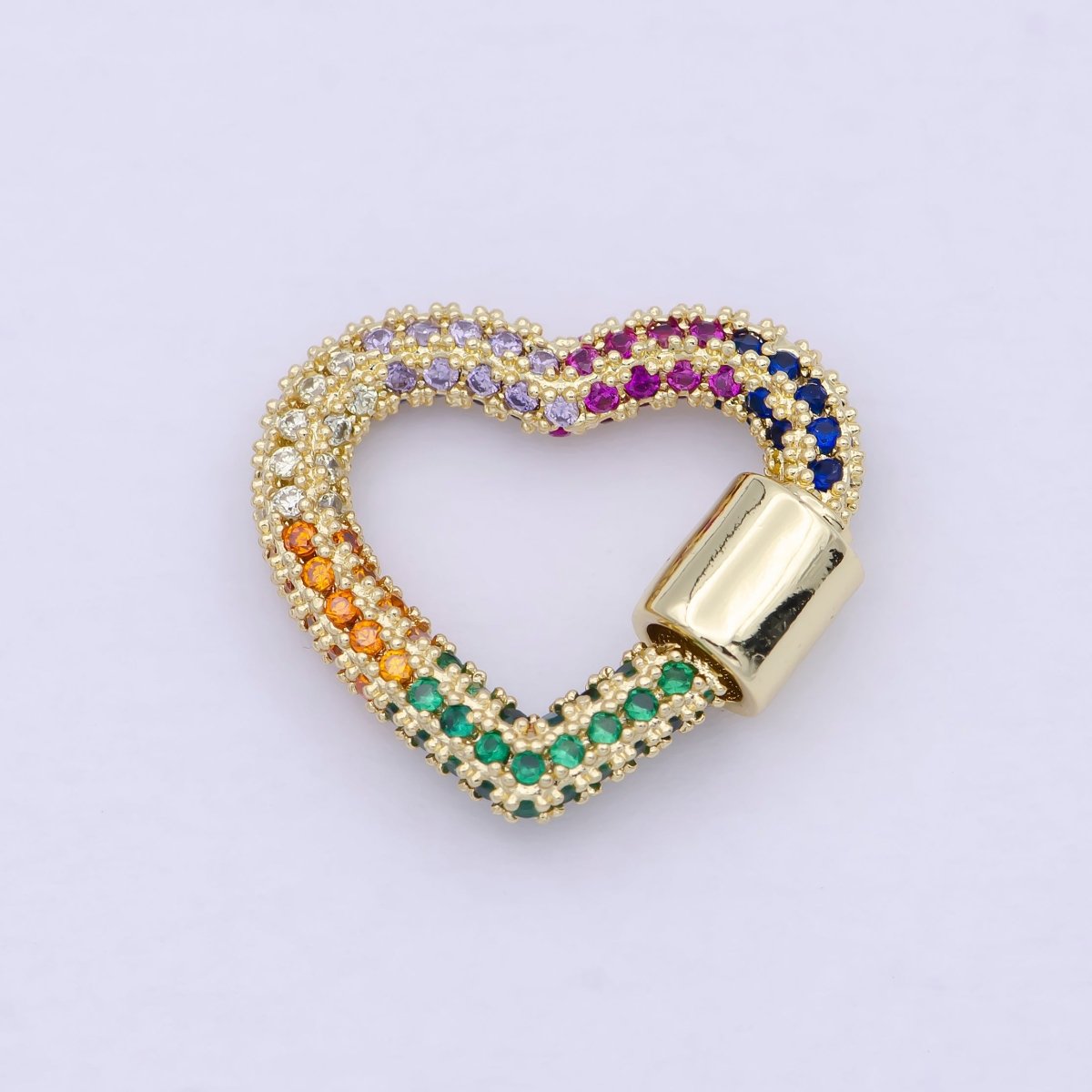 Multi Color Gold Fill Heart Screw Lock Clasp CZ Micro Pave Carabiner K-025 - DLUXCA