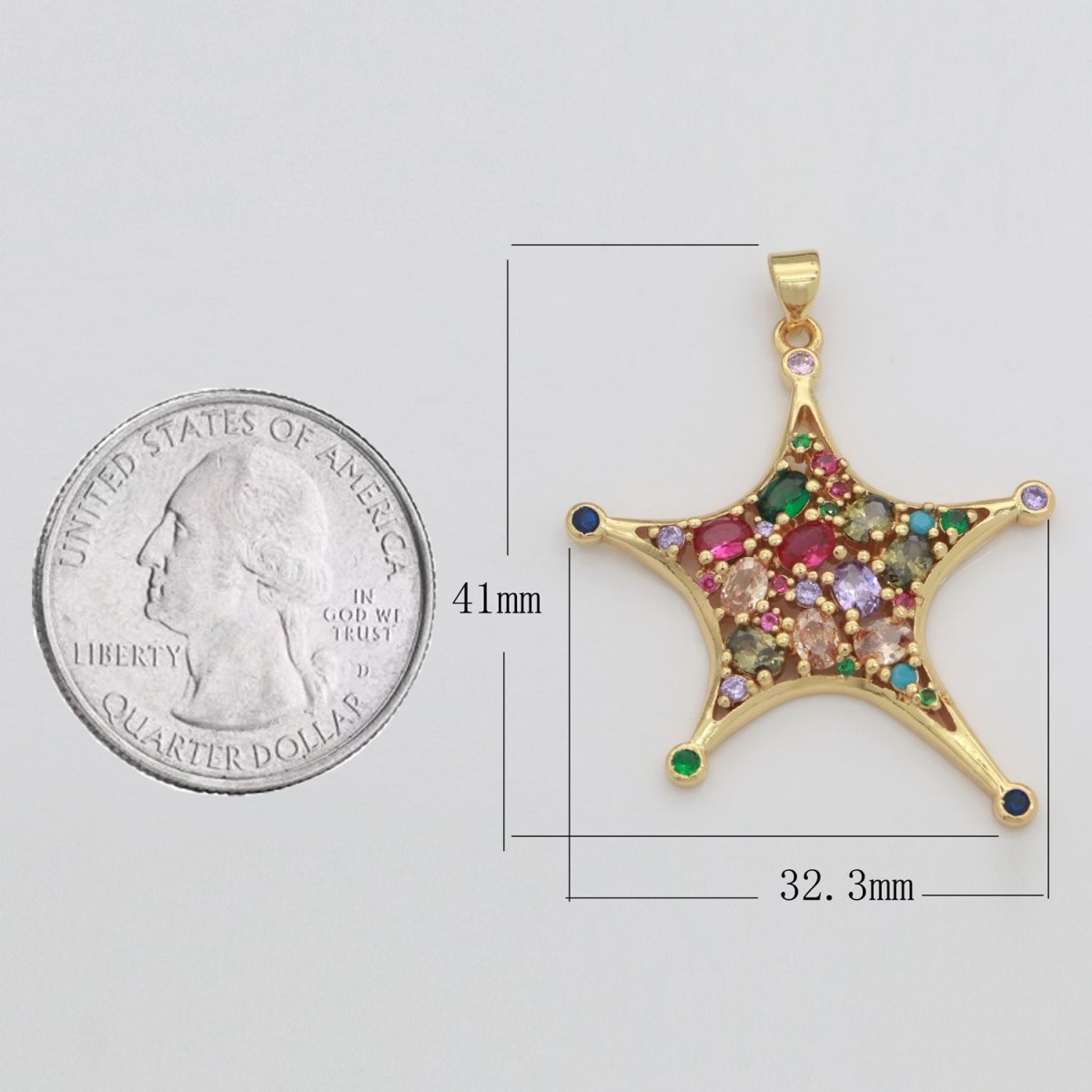 Multi Color Gold Star Charm Micro Pave Celstial Charm, Rainbow Cubic Charms, CZ Gold Twinkle little star Charm,Minimalist Jewelry Supply N-1352 - DLUXCA