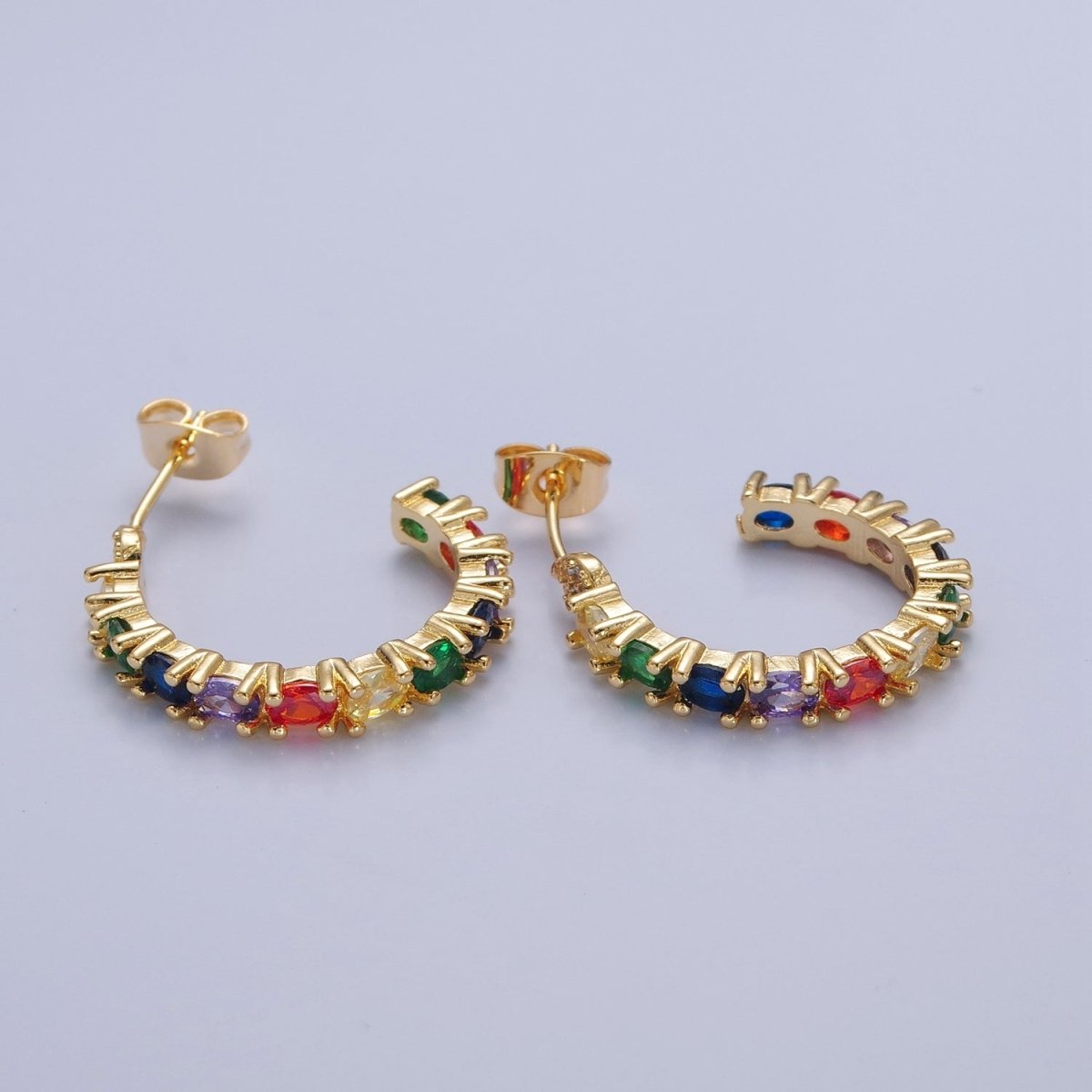 Multi Color Pave Hoop Earring T-419 - DLUXCA