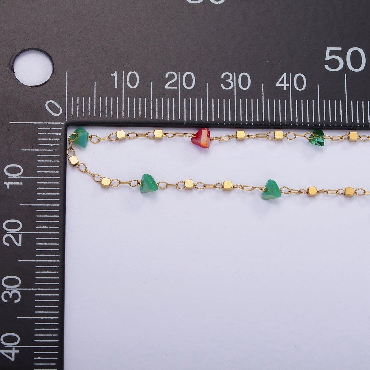 Multi Gemstone Rondell Beaded Chain Rosary Chain Per Yard in Gold Stainless Steel ROLL-1504 - DLUXCA