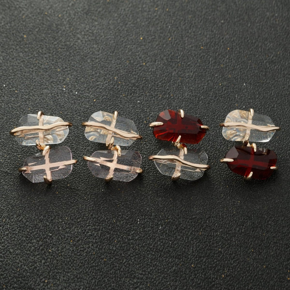 Multicolor Abstract Crystal Zirconia 14K Gold Stud Earrings | T-159 T-196 T-197 - DLUXCA