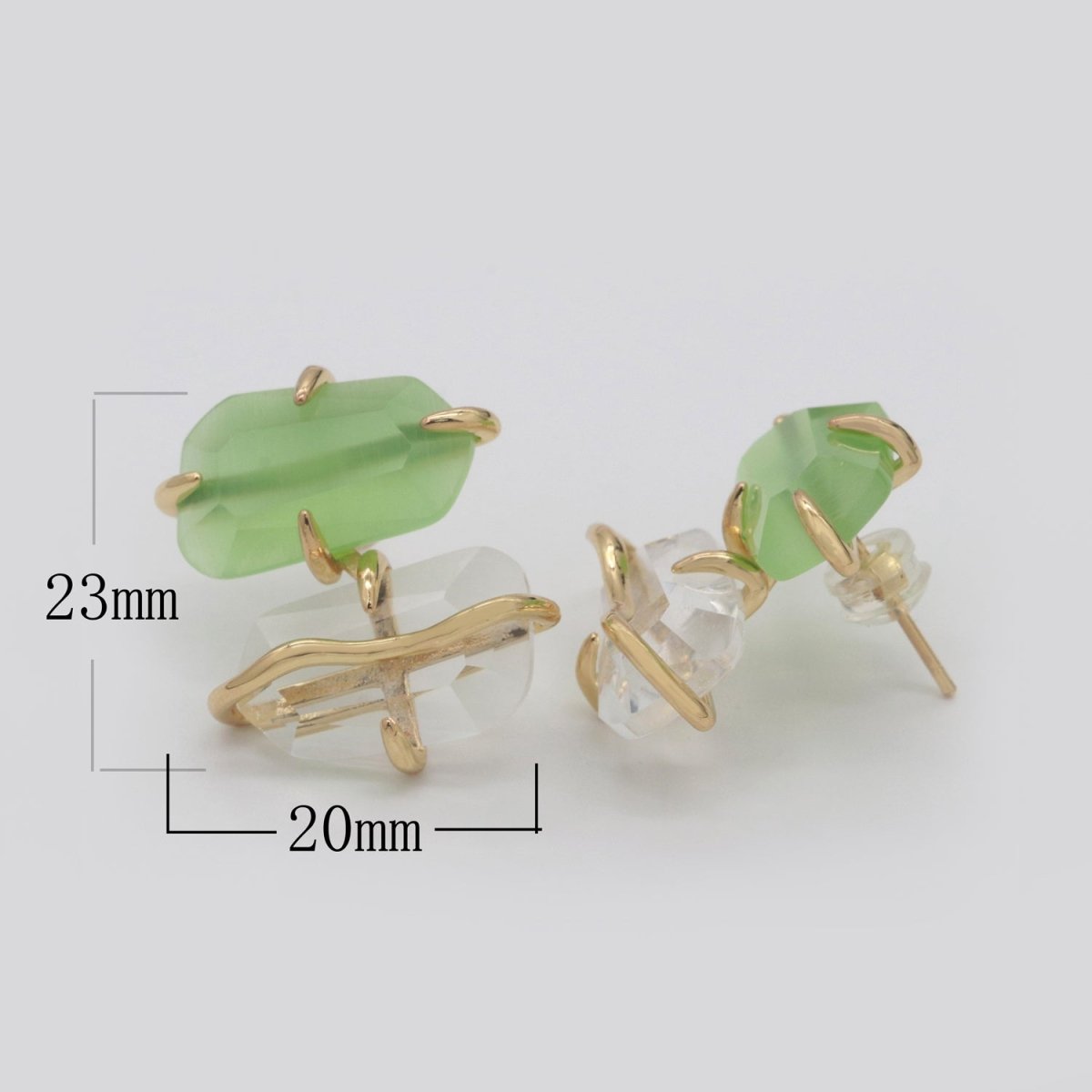 Multicolor Abstract Crystal Zirconia 14K Gold Stud Earrings | T-159 T-196 T-197 - DLUXCA