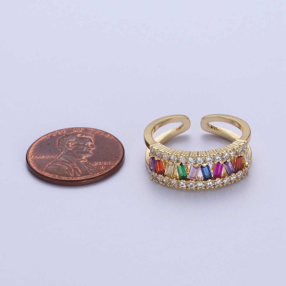 Multicolor Baguette Clear Micro Paved CZ Double Band Ring in Gold & Silver | Y-550 Y-551 - DLUXCA