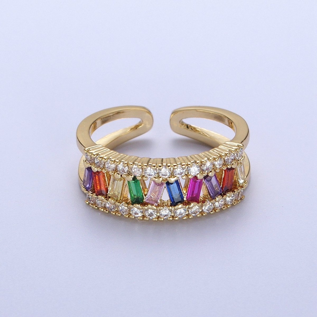 Multicolor Baguette Clear Micro Paved CZ Double Band Ring in Gold & Silver | Y-550 Y-551 - DLUXCA