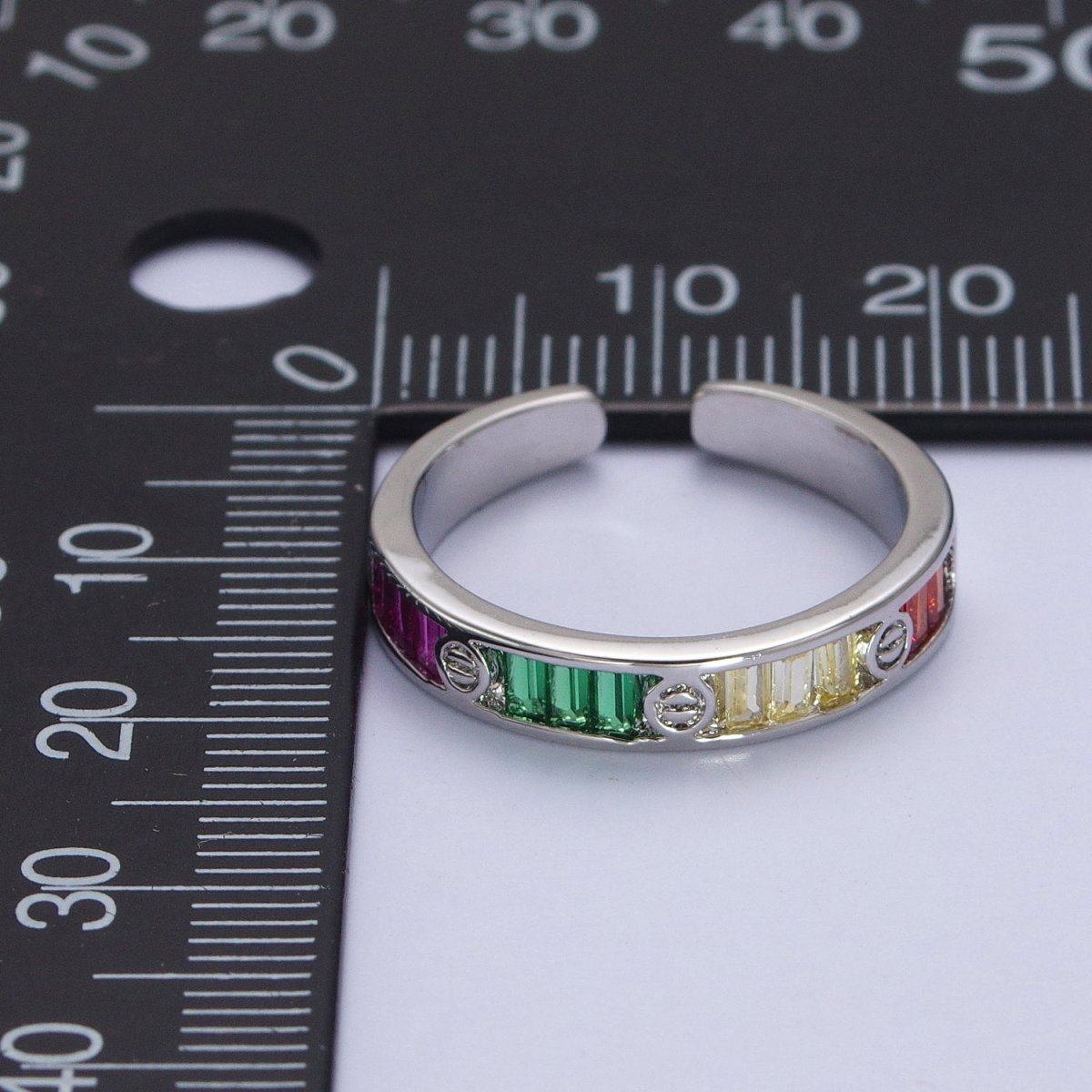 Multicolor Baguette CZ Minimalist Adjustable Ring in Gold & Silver | Y-559 Y-560 - DLUXCA