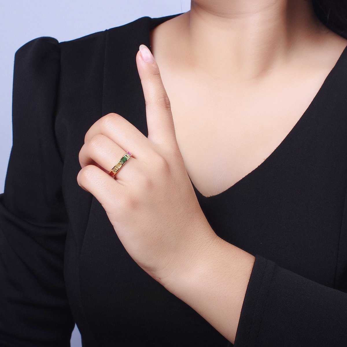 Multicolor Baguette CZ Minimalist Adjustable Ring in Gold & Silver | Y-559 Y-560 - DLUXCA