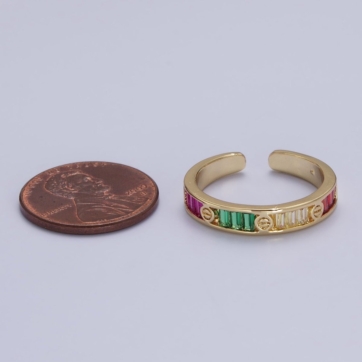 Multicolor Baguette CZ Minimalist Adjustable Ring in Gold & Silver | Y-559 Y-560 - DLUXCA