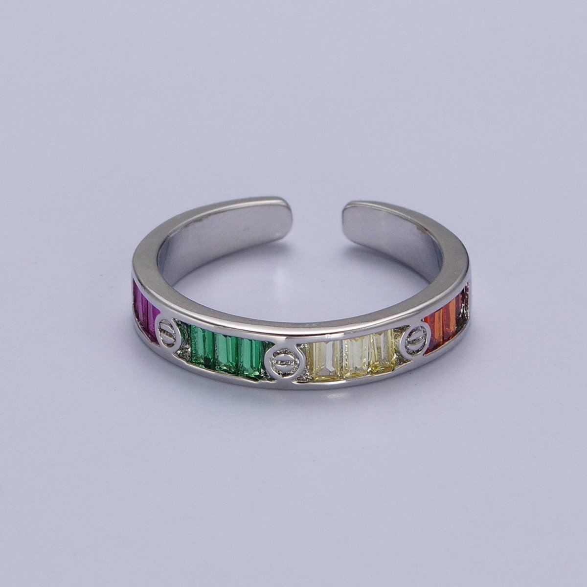 Multicolor Baguette CZ Minimalist Adjustable Ring in Gold & Silver | Y-559 Y-560 - DLUXCA