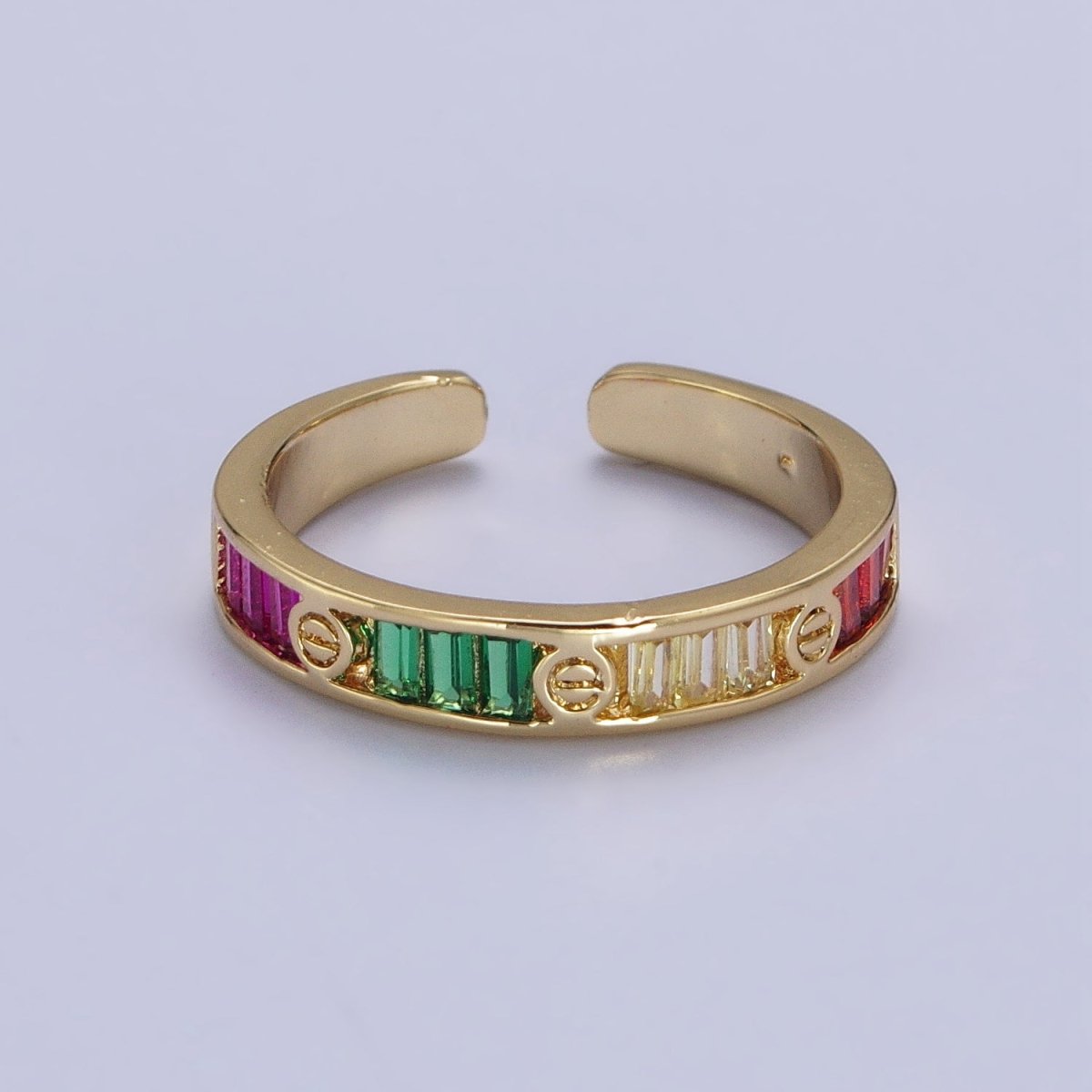 Multicolor Baguette CZ Minimalist Adjustable Ring in Gold & Silver | Y-559 Y-560 - DLUXCA