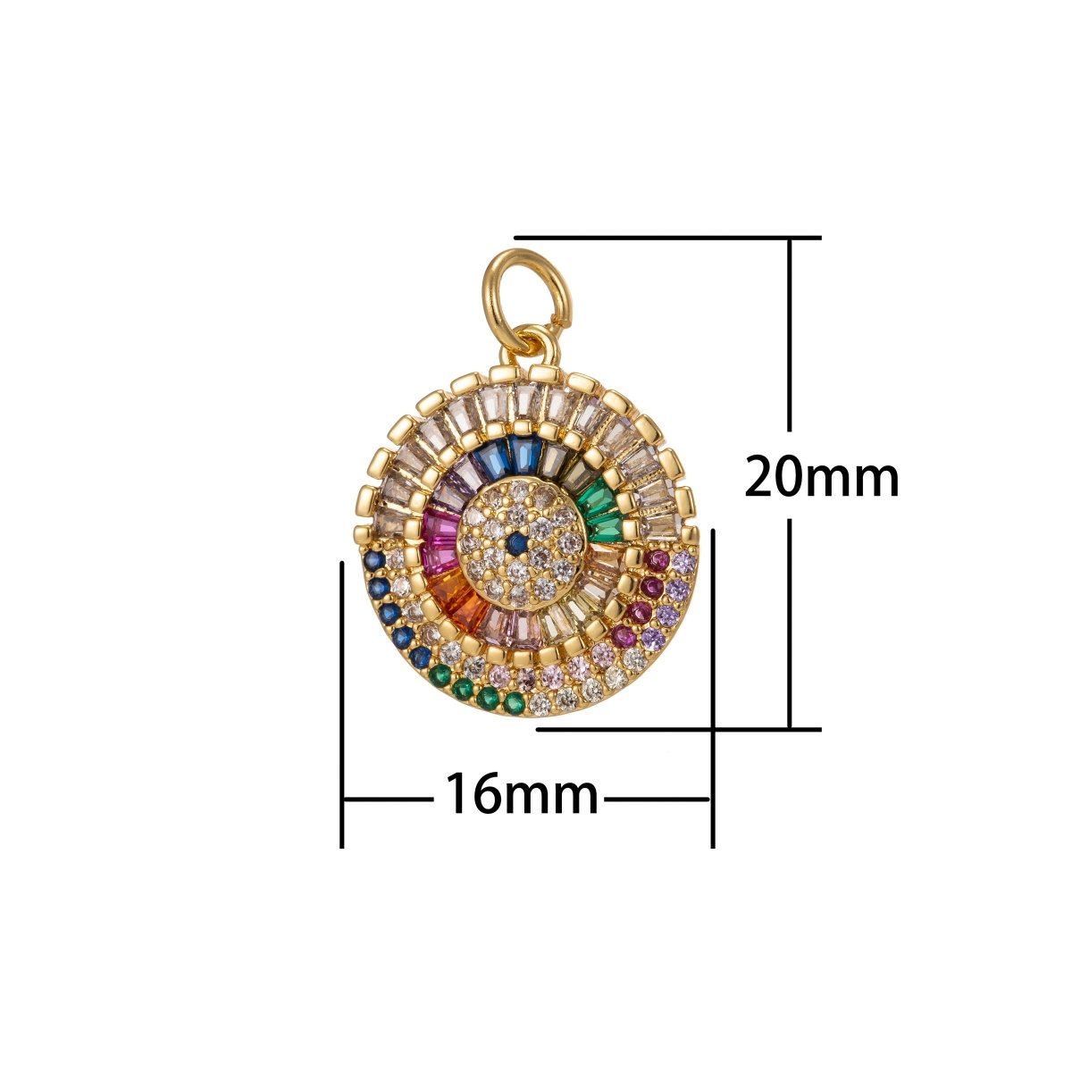 Multicolor Clear Baguette Micro Paved CZ Round Disc Charm | C-647 - DLUXCA