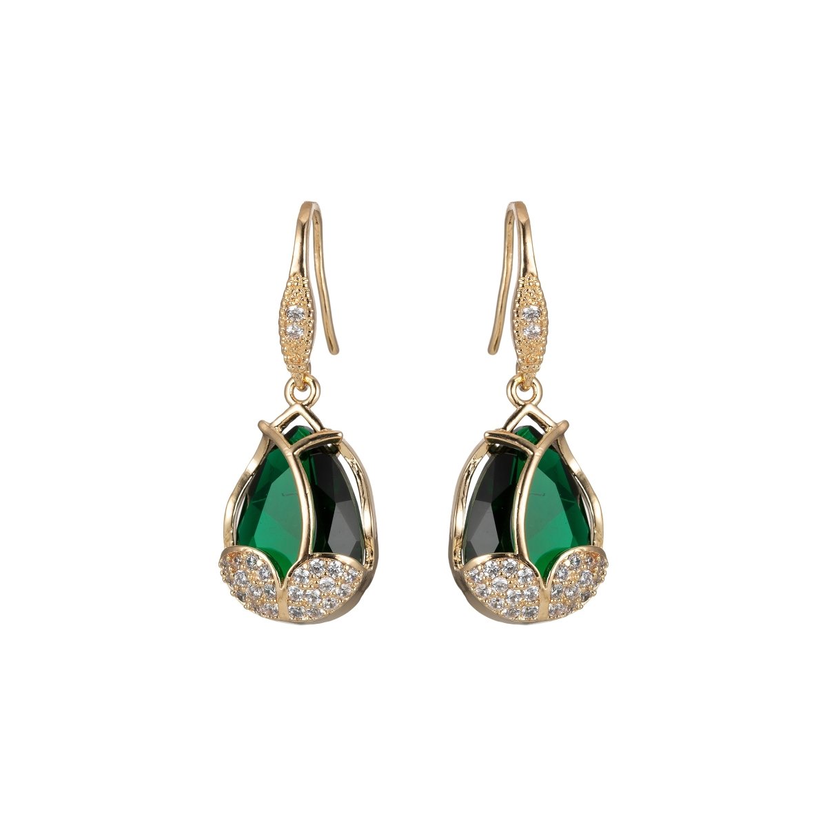 Multicolor Crystal Cubic Zirconia CZ Tulip Dangle Earring in 18K Gold & Silver - DLUXCA