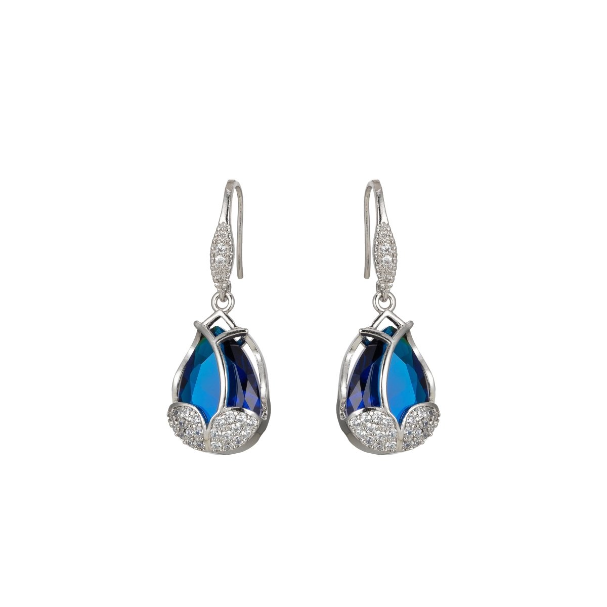 Multicolor Crystal Cubic Zirconia CZ Tulip Dangle Earring in 18K Gold & Silver - DLUXCA
