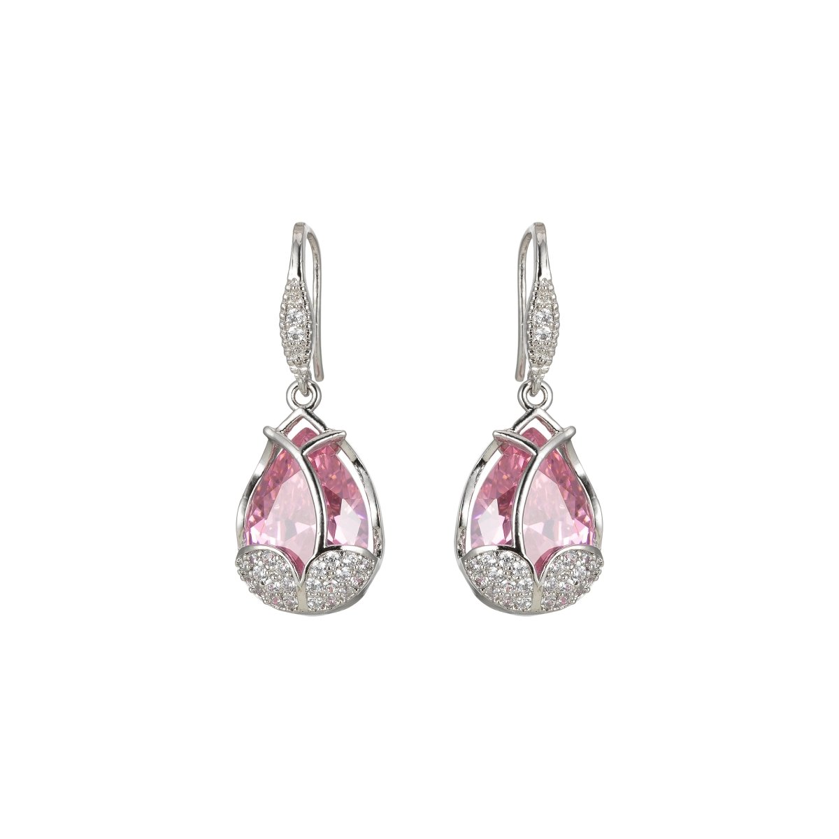 Multicolor Crystal Cubic Zirconia CZ Tulip Dangle Earring in 18K Gold & Silver - DLUXCA