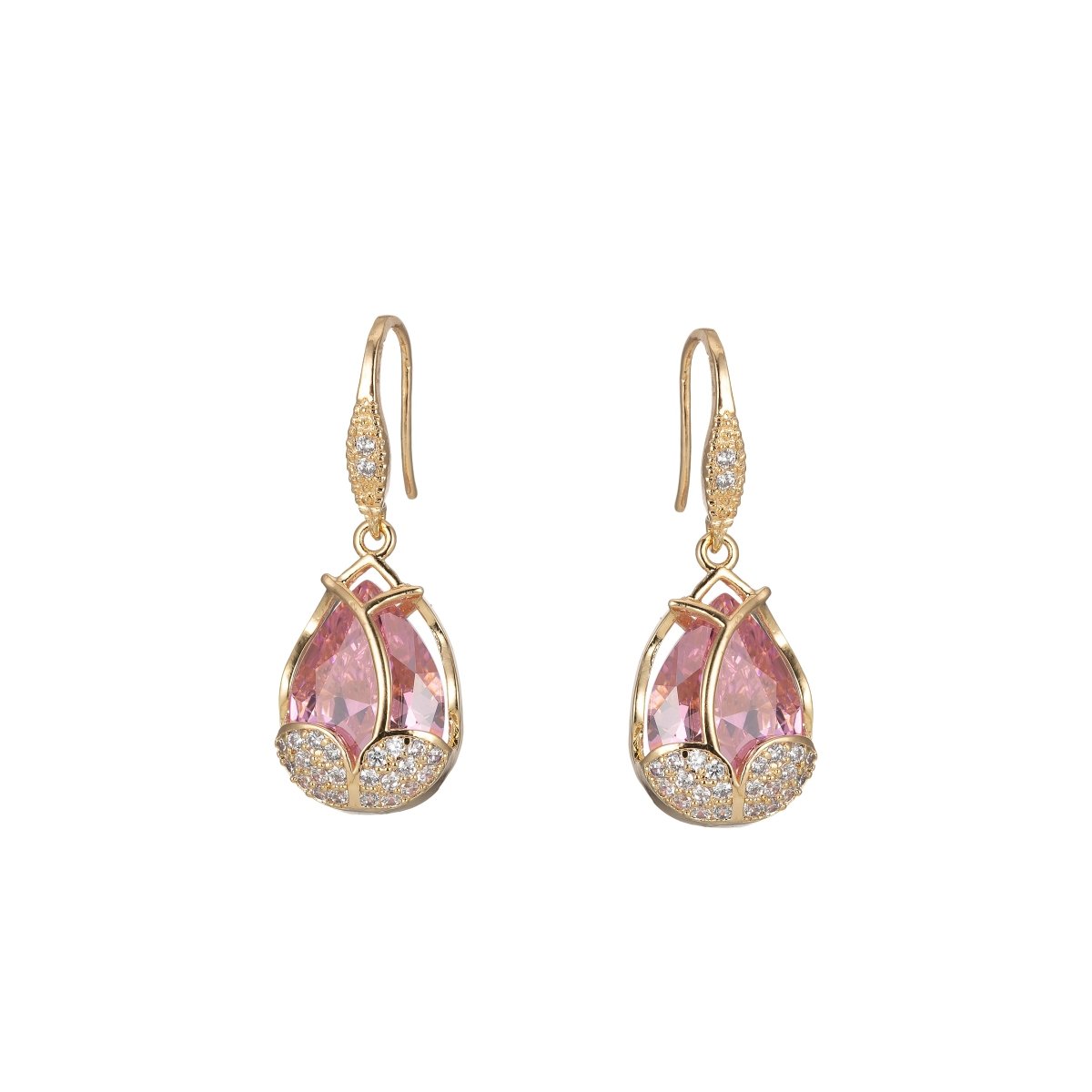Multicolor Crystal Cubic Zirconia CZ Tulip Dangle Earring in 18K Gold & Silver - DLUXCA