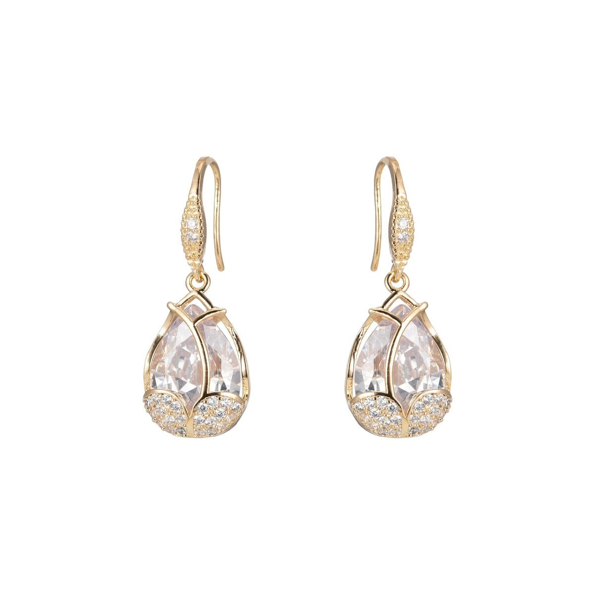 Multicolor Crystal Cubic Zirconia CZ Tulip Dangle Earring in 18K Gold & Silver - DLUXCA