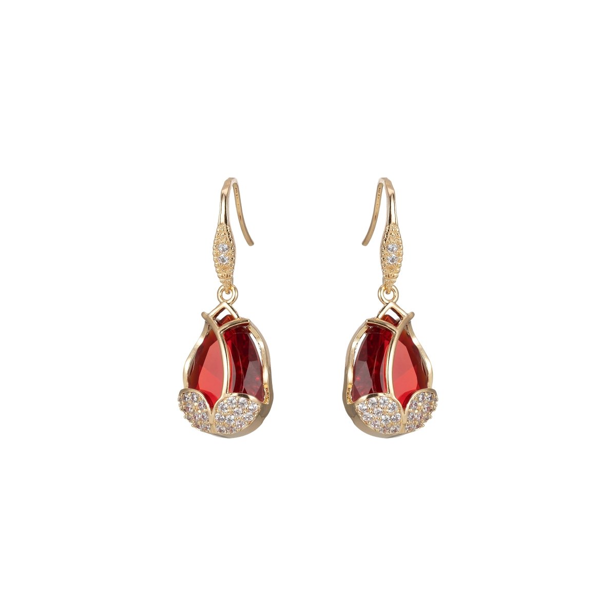 Multicolor Crystal Cubic Zirconia CZ Tulip Dangle Earring in 18K Gold & Silver - DLUXCA